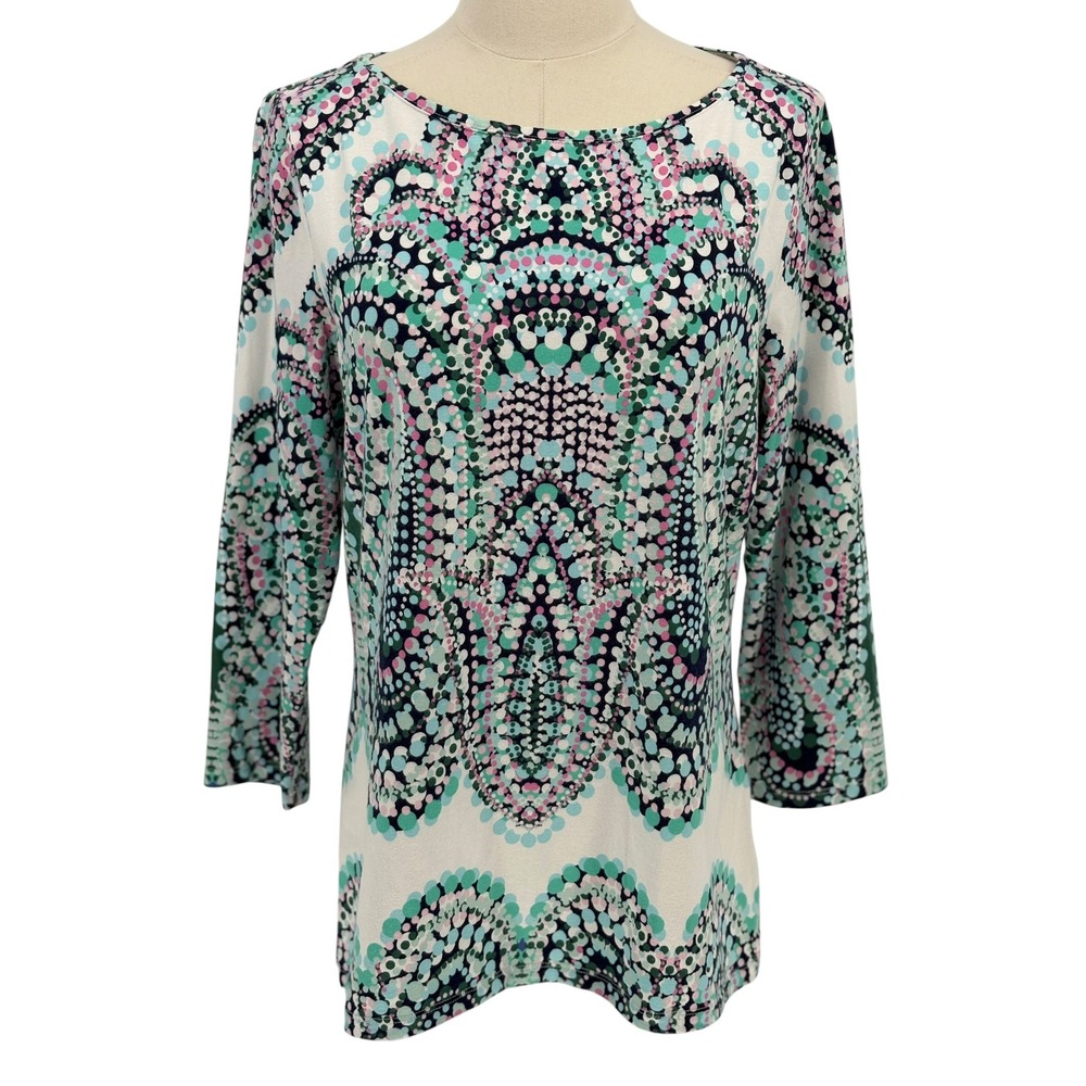 Talbots Tee Top Multi-Color Dot Paisley Print 3/4 Sleeve M